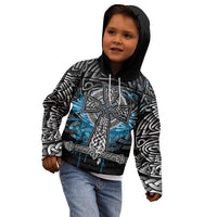 Thor Hammer Viking Kid Hoodie with Celtic Knots and Blue Splatter Norse Heritage Tribute - Wonder Print Shop