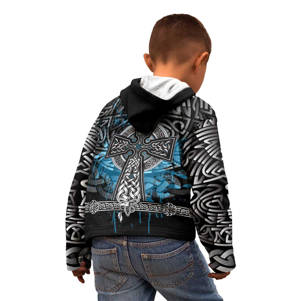 Thor Hammer Viking Kid Hoodie with Celtic Knots and Blue Splatter Norse Heritage Tribute - Wonder Print Shop
