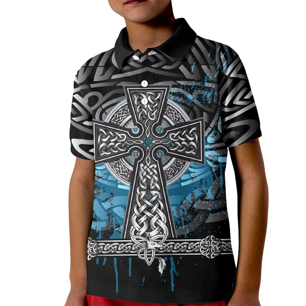 Thor Hammer Viking Kid Polo Shirt with Celtic Knots and Blue Splatter Norse Heritage Tribute - Wonder Print Shop