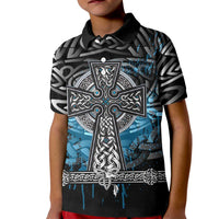 Thor Hammer Viking Kid Polo Shirt with Celtic Knots and Blue Splatter Norse Heritage Tribute - Wonder Print Shop