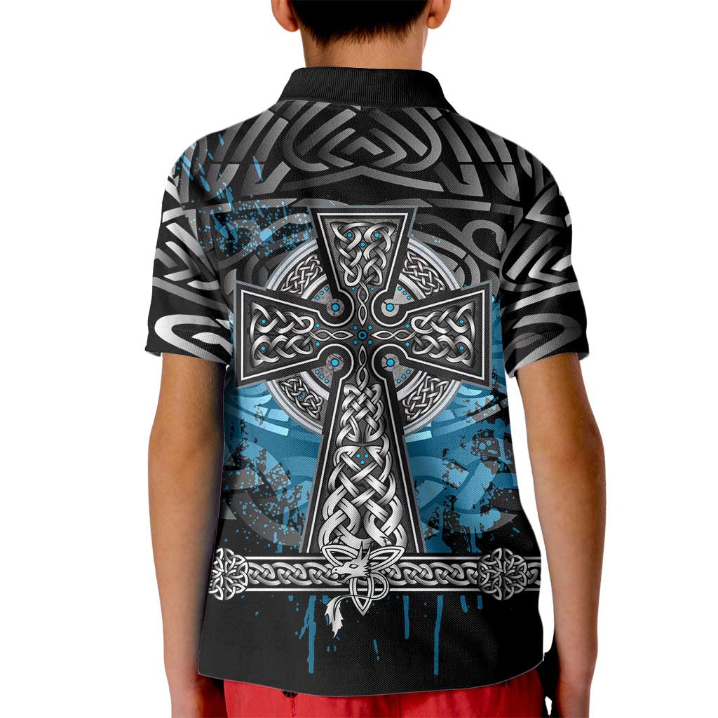 Thor Hammer Viking Kid Polo Shirt with Celtic Knots and Blue Splatter Norse Heritage Tribute - Wonder Print Shop