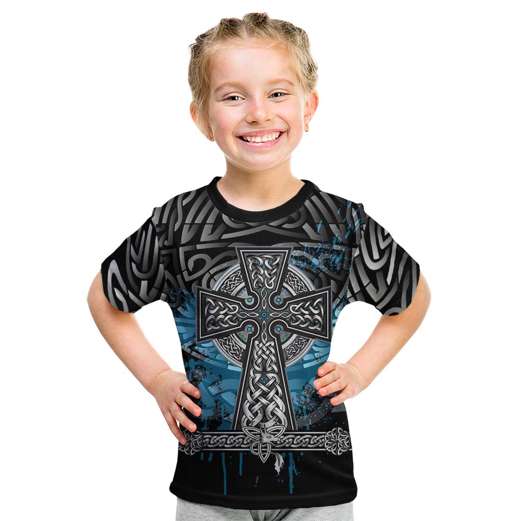 Thor Hammer Viking Kid T Shirt with Celtic Knots and Blue Splatter Norse Heritage Tribute - Wonder Print Shop