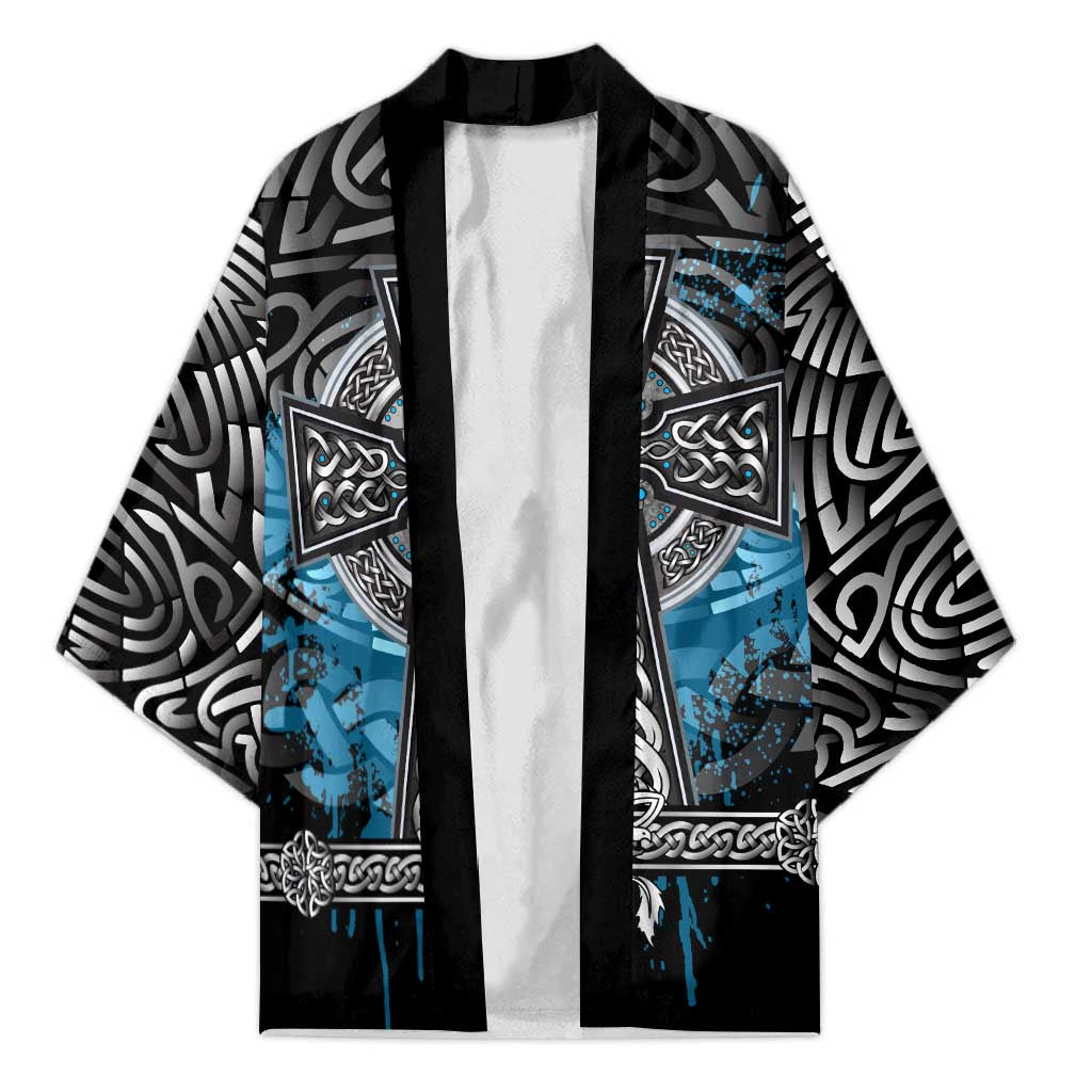 Thor Hammer Viking Kimono with Celtic Knots and Blue Splatter Norse Heritage Tribute - Wonder Print Shop