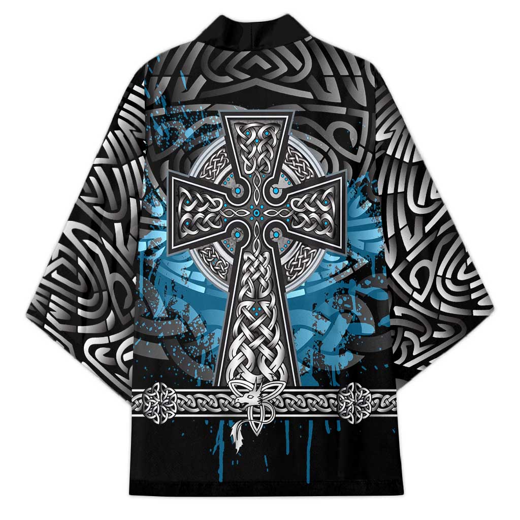 Thor Hammer Viking Kimono with Celtic Knots and Blue Splatter Norse Heritage Tribute - Wonder Print Shop