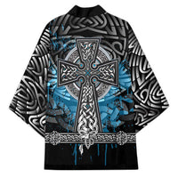 Thor Hammer Viking Kimono with Celtic Knots and Blue Splatter Norse Heritage Tribute - Wonder Print Shop