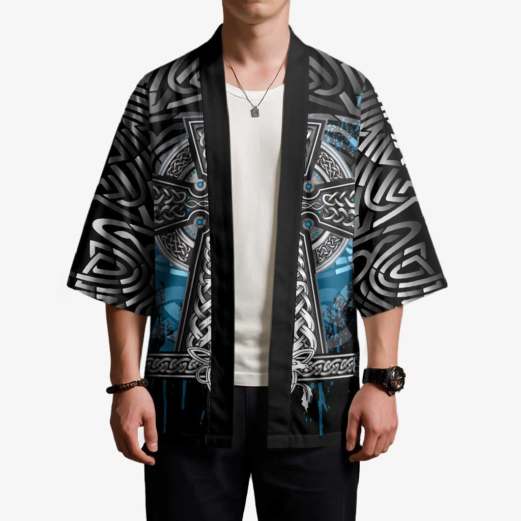 Thor Hammer Viking Kimono with Celtic Knots and Blue Splatter Norse Heritage Tribute - Wonder Print Shop