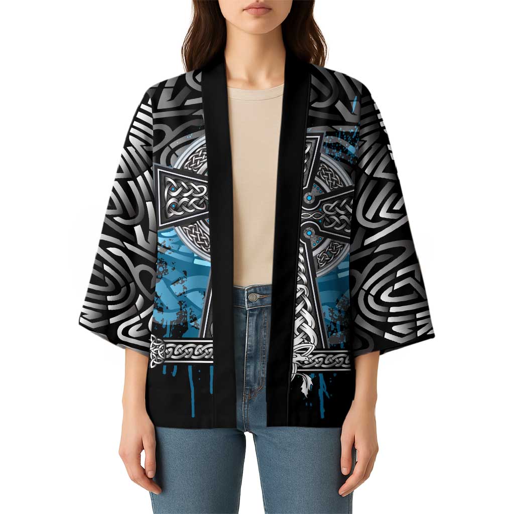 Thor Hammer Viking Kimono with Celtic Knots and Blue Splatter Norse Heritage Tribute - Wonder Print Shop