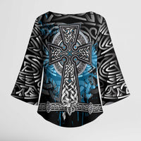 Thor Hammer Viking Kimono Sleeve Blouse with Celtic Knots and Blue Splatter Norse Heritage Tribute - Wonder Print Shop