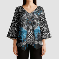 Thor Hammer Viking Kimono Sleeve Blouse with Celtic Knots and Blue Splatter Norse Heritage Tribute - Wonder Print Shop