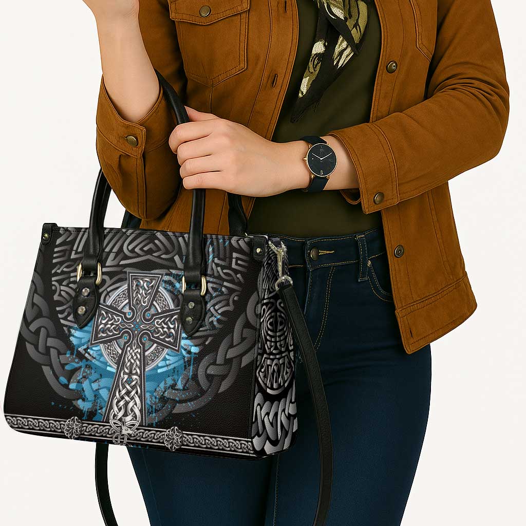 Thor Hammer Viking Leather Bag with Celtic Knots and Blue Splatter Norse Heritage Tribute - Wonder Print Shop