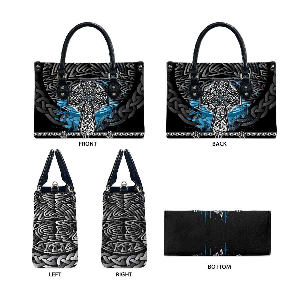 Thor Hammer Viking Leather Bag with Celtic Knots and Blue Splatter Norse Heritage Tribute - Wonder Print Shop