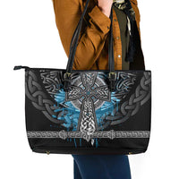 Thor Hammer Viking Leather Tote Bag with Celtic Knots and Blue Splatter Norse Heritage Tribute - Wonder Print Shop