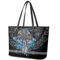 Thor Hammer Viking Leather Tote Bag with Celtic Knots and Blue Splatter Norse Heritage Tribute - Wonder Print Shop