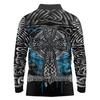 Thor Hammer Viking Long Sleeve Polo Shirt with Celtic Knots and Blue Splatter Norse Heritage Tribute - Wonder Print Shop