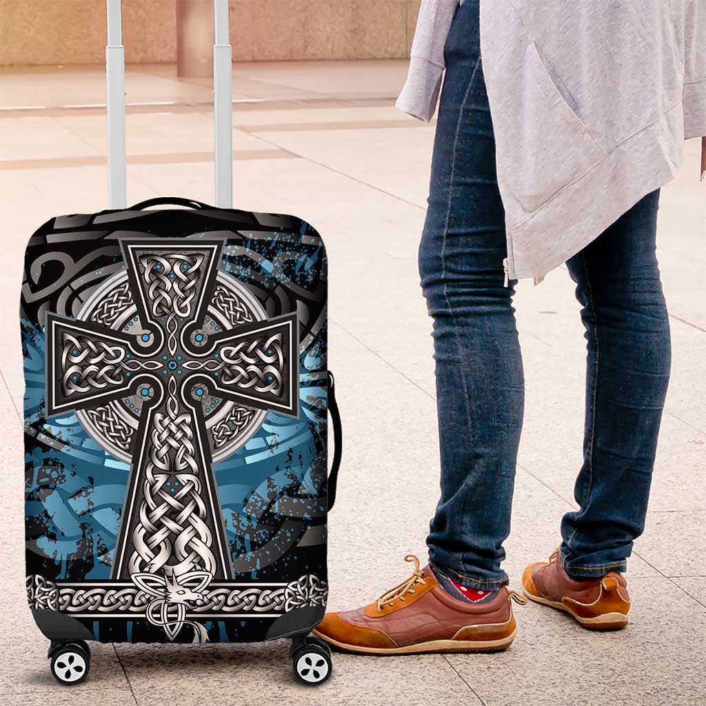 Thor Hammer Viking Luggage Cover with Celtic Knots and Blue Splatter Norse Heritage Tribute - Wonder Print Shop