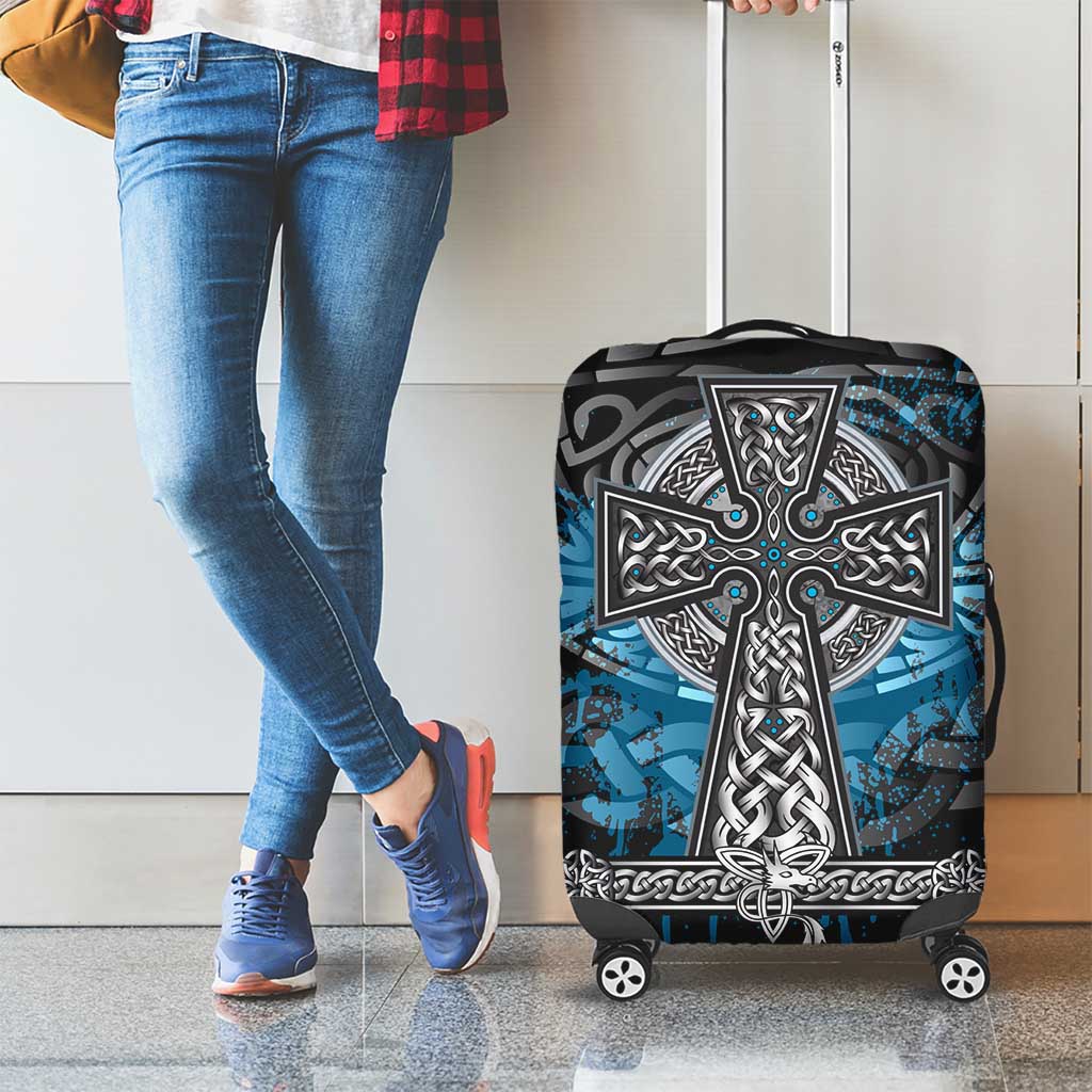 Thor Hammer Viking Luggage Cover with Celtic Knots and Blue Splatter Norse Heritage Tribute - Wonder Print Shop