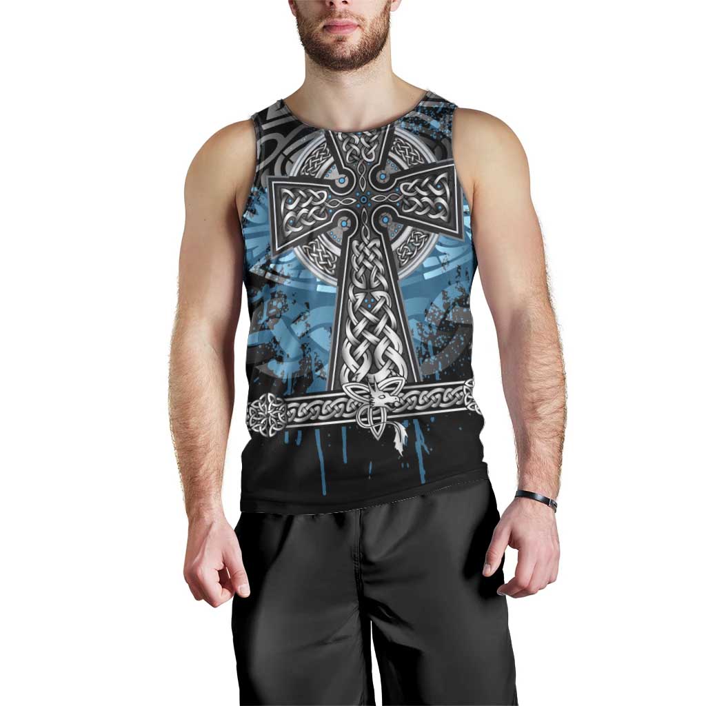 Thor Hammer Viking Men Tank Top with Celtic Knots and Blue Splatter Norse Heritage Tribute - Wonder Print Shop