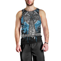 Thor Hammer Viking Men Tank Top with Celtic Knots and Blue Splatter Norse Heritage Tribute - Wonder Print Shop