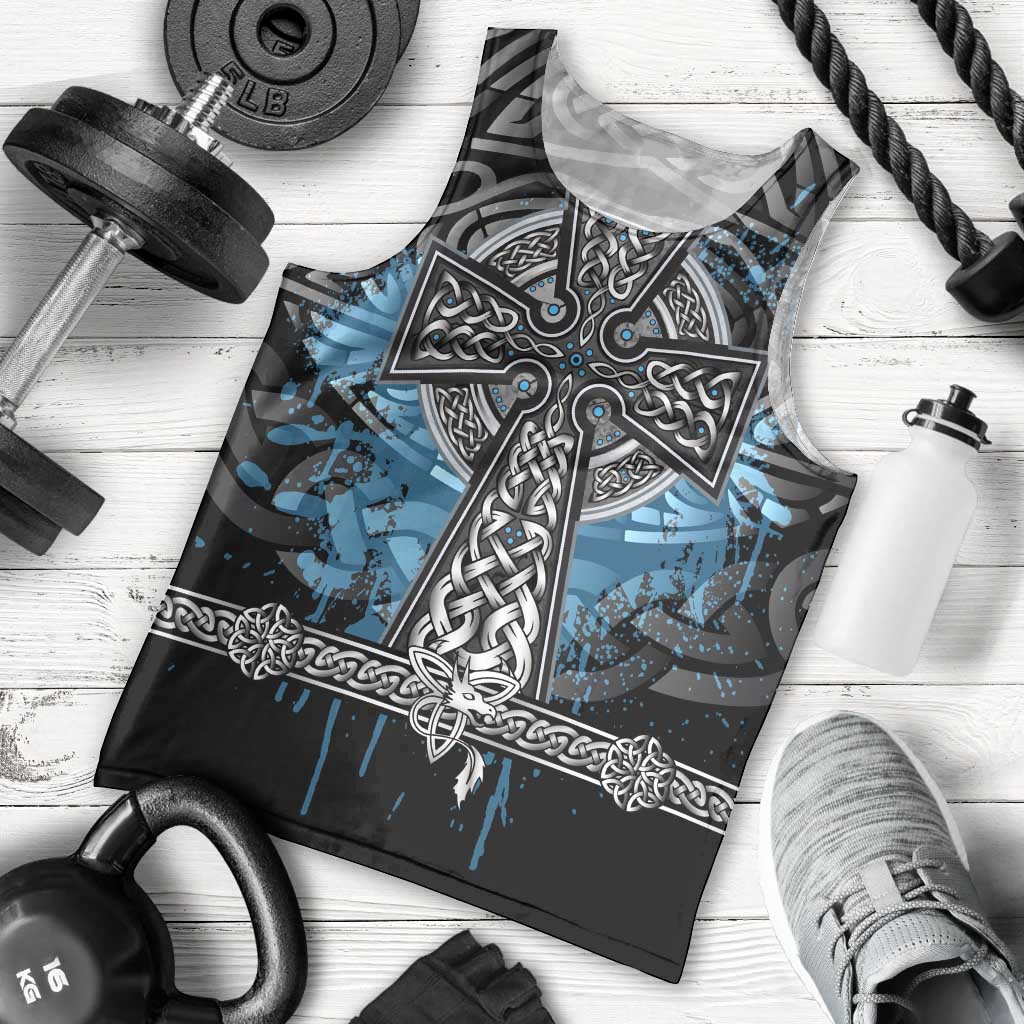 Thor Hammer Viking Men Tank Top with Celtic Knots and Blue Splatter Norse Heritage Tribute - Wonder Print Shop