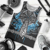 Thor Hammer Viking Men Tank Top with Celtic Knots and Blue Splatter Norse Heritage Tribute - Wonder Print Shop
