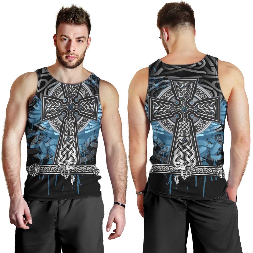 Thor Hammer Viking Men Tank Top with Celtic Knots and Blue Splatter Norse Heritage Tribute - Wonder Print Shop