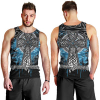 Thor Hammer Viking Men Tank Top with Celtic Knots and Blue Splatter Norse Heritage Tribute - Wonder Print Shop