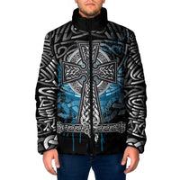 Thor Hammer Viking Padded Jacket with Celtic Knots and Blue Splatter Norse Heritage Tribute - Wonder Print Shop