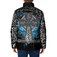 Thor Hammer Viking Padded Jacket with Celtic Knots and Blue Splatter Norse Heritage Tribute - Wonder Print Shop