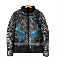 Thor Hammer Viking Padded Jacket with Celtic Knots and Blue Splatter Norse Heritage Tribute - Wonder Print Shop