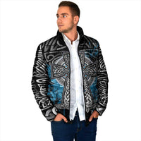 Thor Hammer Viking Padded Jacket with Celtic Knots and Blue Splatter Norse Heritage Tribute - Wonder Print Shop