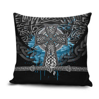 Thor Hammer Viking Pillow Cover with Celtic Knots and Blue Splatter Norse Heritage Tribute - Wonder Print Shop