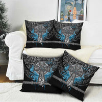 Thor Hammer Viking Pillow Cover with Celtic Knots and Blue Splatter Norse Heritage Tribute - Wonder Print Shop