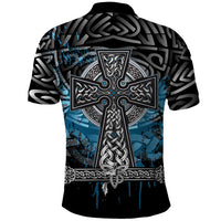 Thor Hammer Viking Polo Shirt with Celtic Knots and Blue Splatter Norse Heritage Tribute - Wonder Print Shop