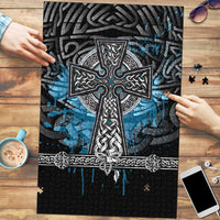 Thor Hammer Viking Puzzle with Celtic Knots and Blue Splatter Norse Heritage Tribute - Wonder Print Shop