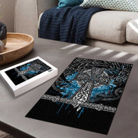 Thor Hammer Viking Puzzle with Celtic Knots and Blue Splatter Norse Heritage Tribute - Wonder Print Shop