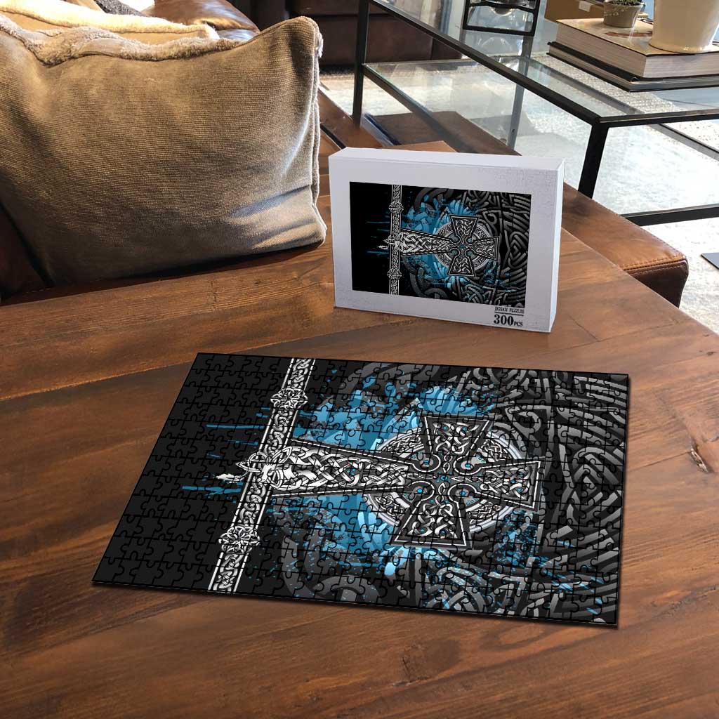 Thor Hammer Viking Puzzle with Celtic Knots and Blue Splatter Norse Heritage Tribute - Wonder Print Shop