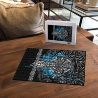 Thor Hammer Viking Puzzle with Celtic Knots and Blue Splatter Norse Heritage Tribute - Wonder Print Shop