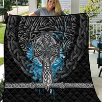 Thor Hammer Viking Quilt with Celtic Knots and Blue Splatter Norse Heritage Tribute - Wonder Print Shop
