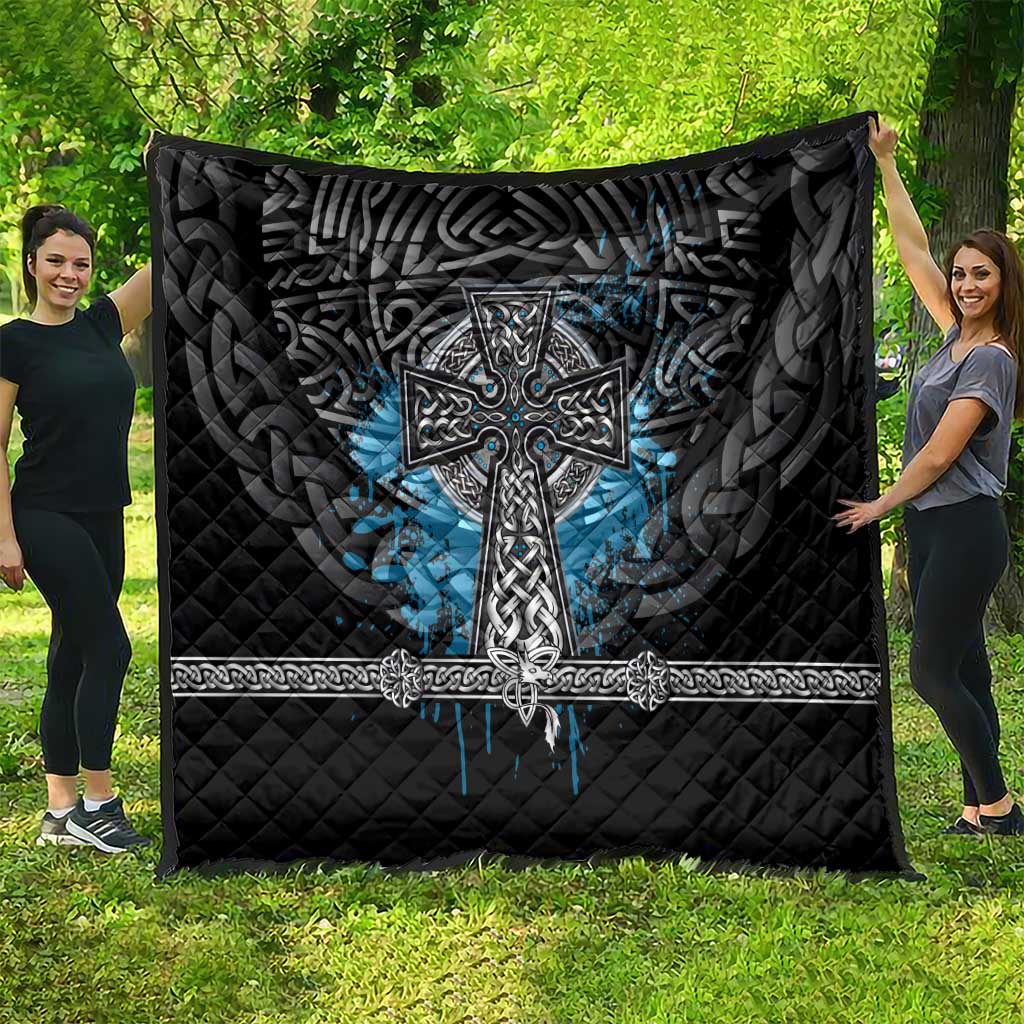 Thor Hammer Viking Quilt with Celtic Knots and Blue Splatter Norse Heritage Tribute - Wonder Print Shop