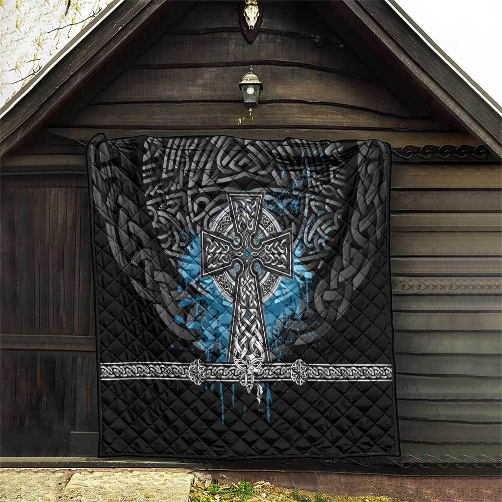 Thor Hammer Viking Quilt with Celtic Knots and Blue Splatter Norse Heritage Tribute - Wonder Print Shop
