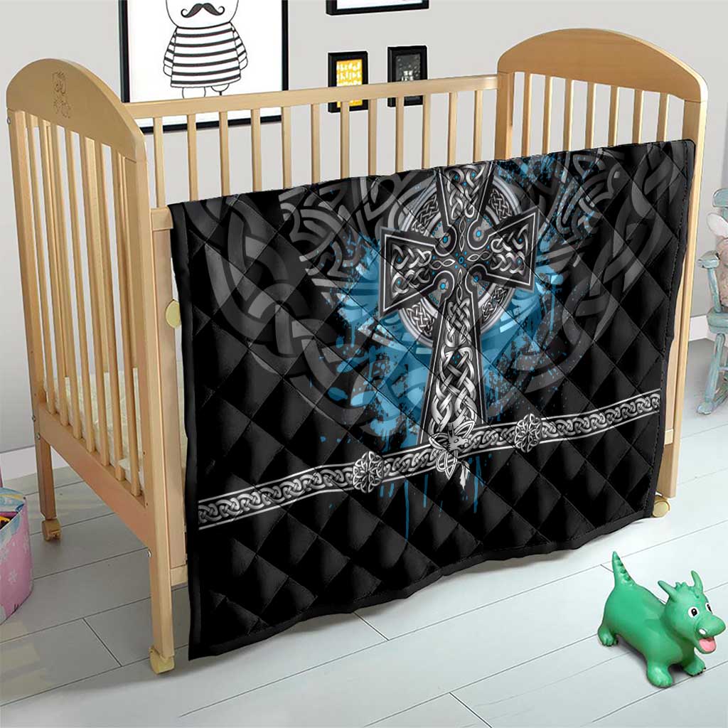 Thor Hammer Viking Quilt with Celtic Knots and Blue Splatter Norse Heritage Tribute - Wonder Print Shop