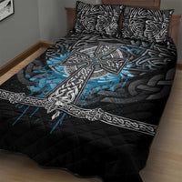 Thor Hammer Viking Quilt Bed Set with Celtic Knots and Blue Splatter Norse Heritage Tribute - Wonder Print Shop