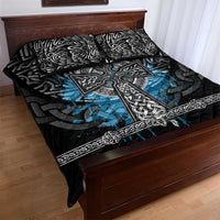Thor Hammer Viking Quilt Bed Set with Celtic Knots and Blue Splatter Norse Heritage Tribute - Wonder Print Shop