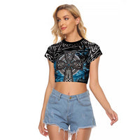 Thor Hammer Viking Raglan Cropped T Shirt with Celtic Knots and Blue Splatter Norse Heritage Tribute - Wonder Print Shop