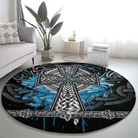 Thor Hammer Viking Round Carpet with Celtic Knots and Blue Splatter Norse Heritage Tribute - Wonder Print Shop