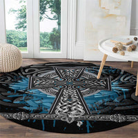 Thor Hammer Viking Round Carpet with Celtic Knots and Blue Splatter Norse Heritage Tribute - Wonder Print Shop