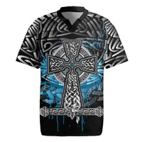 Thor Hammer Viking Rugby Jersey with Celtic Knots and Blue Splatter Norse Heritage Tribute - Wonder Print Shop