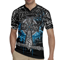 Thor Hammer Viking Rugby Jersey with Celtic Knots and Blue Splatter Norse Heritage Tribute - Wonder Print Shop