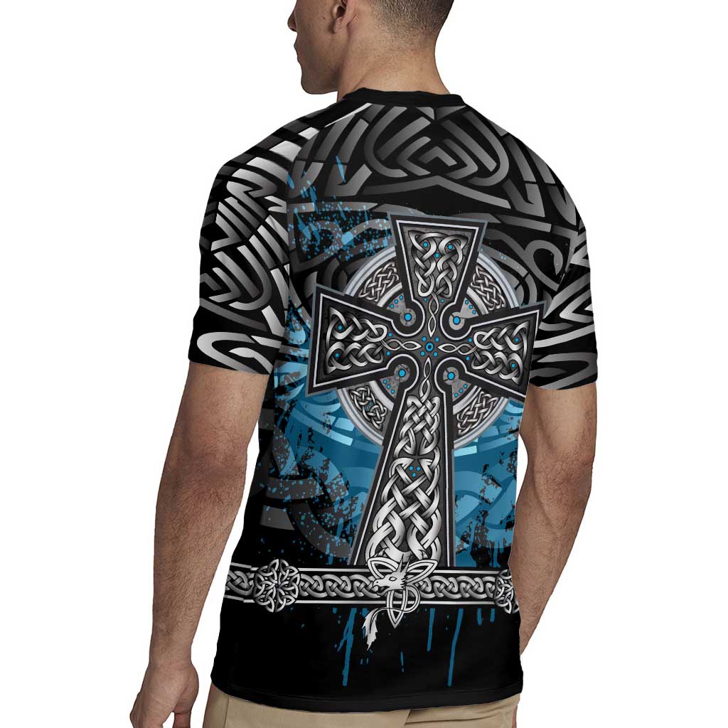 Thor Hammer Viking Rugby Jersey with Celtic Knots and Blue Splatter Norse Heritage Tribute - Wonder Print Shop