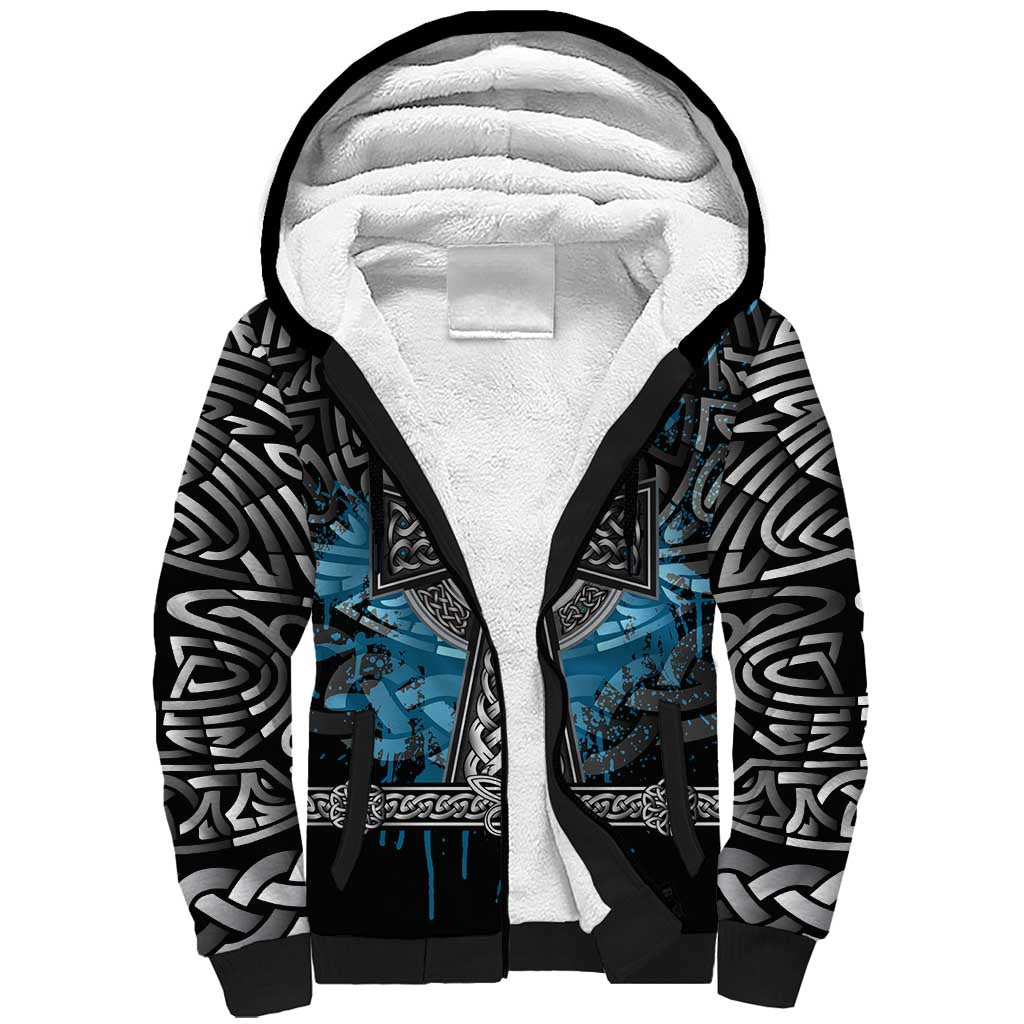 Thor Hammer Viking Sherpa Hoodie with Celtic Knots and Blue Splatter Norse Heritage Tribute - Wonder Print Shop